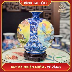 Bình tài lộc vẽ vàng nhị cảnh Bát Mã Thuận Buồm H26 binh tai loc ve vang nhi canh bat ma thuan buom h26 8